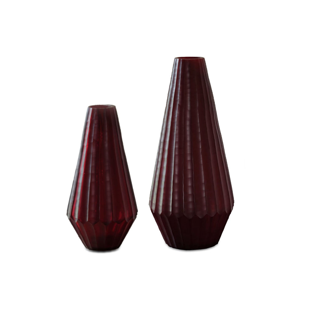 Moura Glass Vase - Set of 2 - Burgundy Red