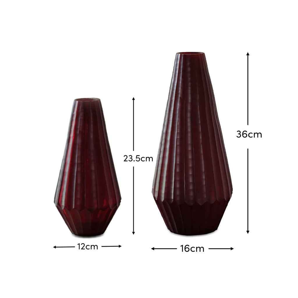Moura Glass Vase - Set of 2 - Burgundy Red