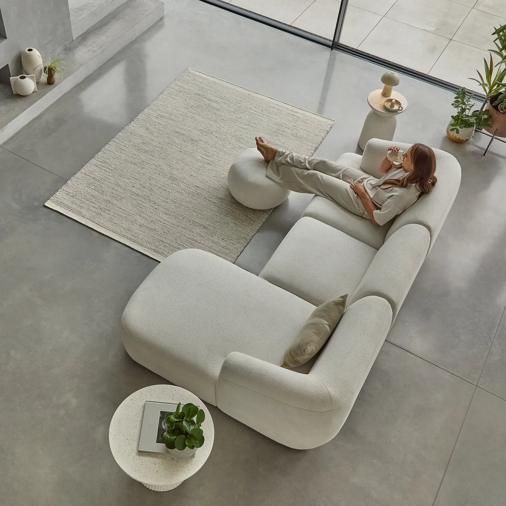 Outlet - Nathalia Right Chaise Corner Sofa - Chalk White Boucle