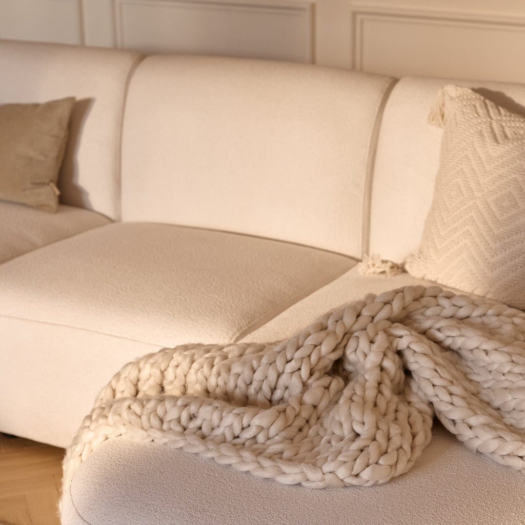 Outlet - Nathalia Right Chaise Corner Sofa - Chalk White Boucle