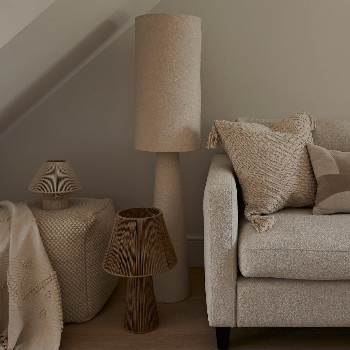 OUTLET - Chattendon 130cm Floor Lamp - Ivory Boucle