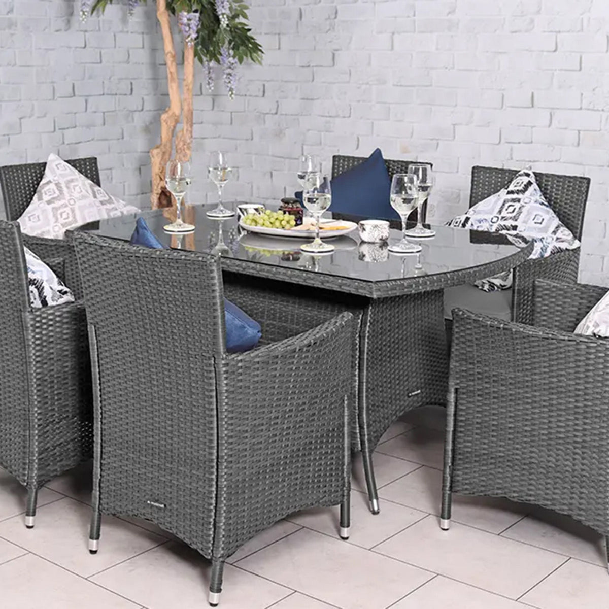 Vada 150cm 6 Seat Rattan Rectangular Dining Set