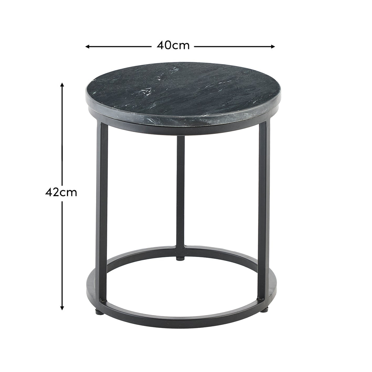 Nara Black Marble Round Side Table - Black Frame