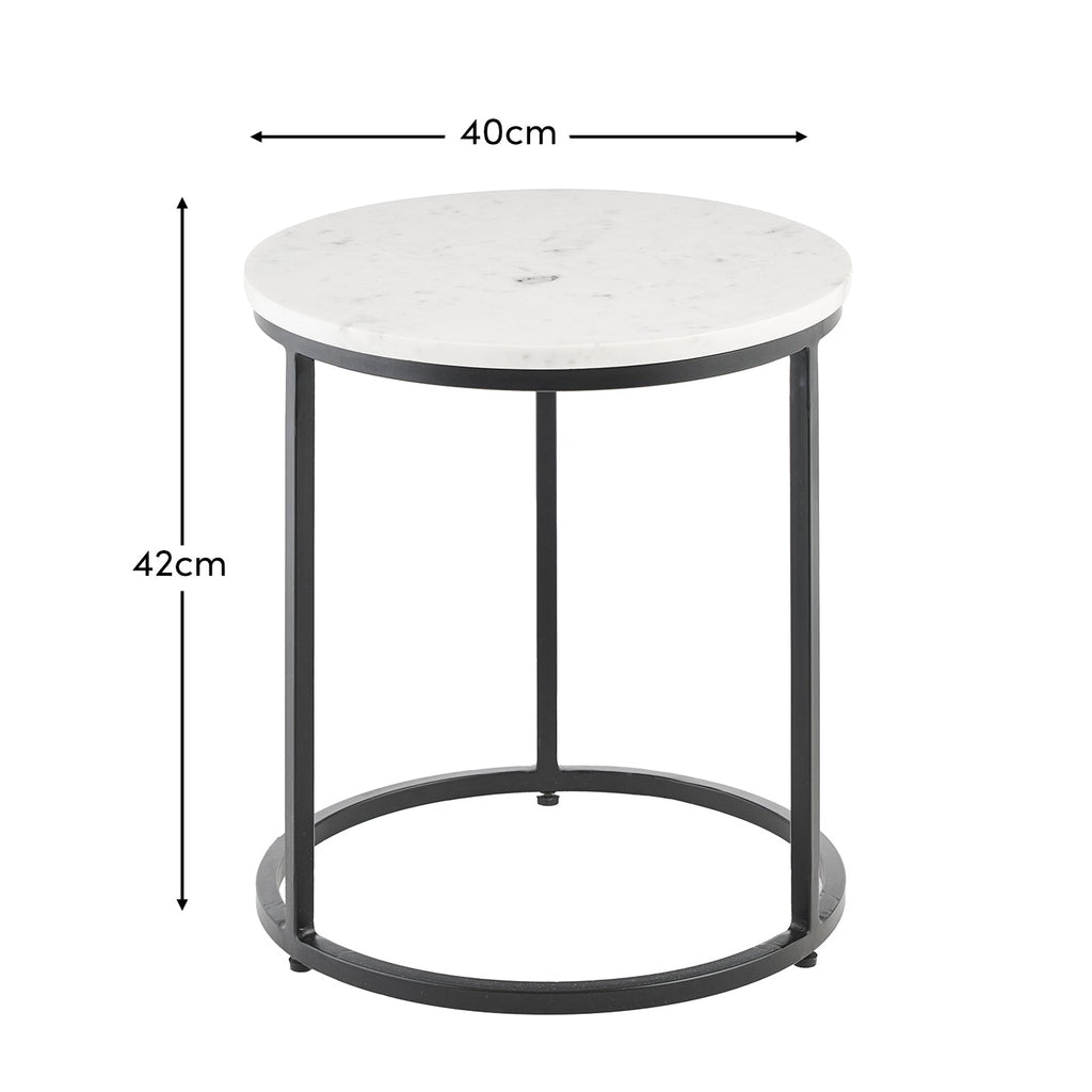 Outlet - Nara White Marble Round Side Table - Black Frame