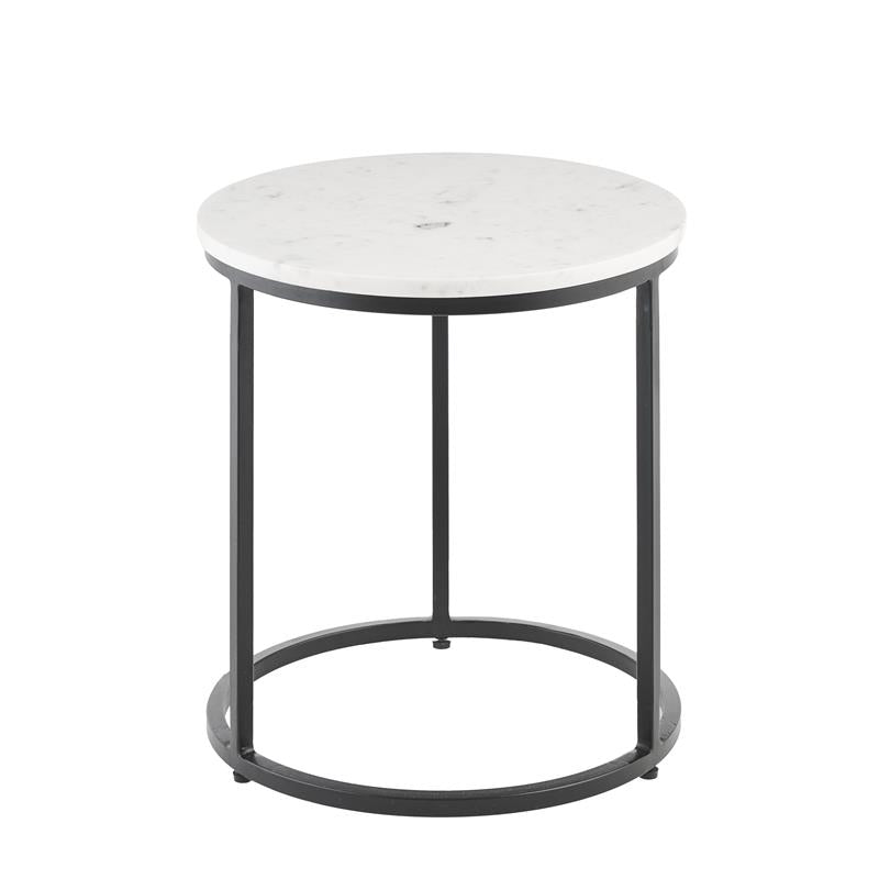 Nara White Marble Round Side Table - Black Frame