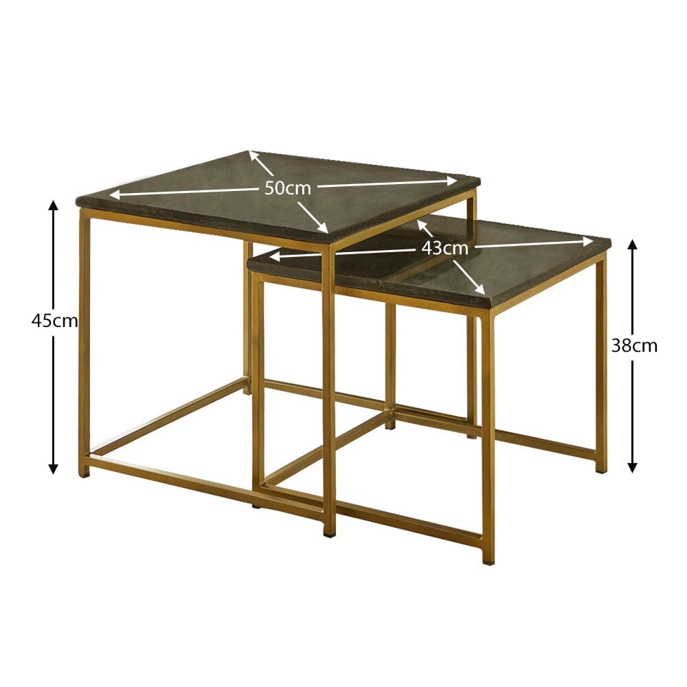 OUTLET - Nara Real Marble Nest of Tables - Gold Frame
