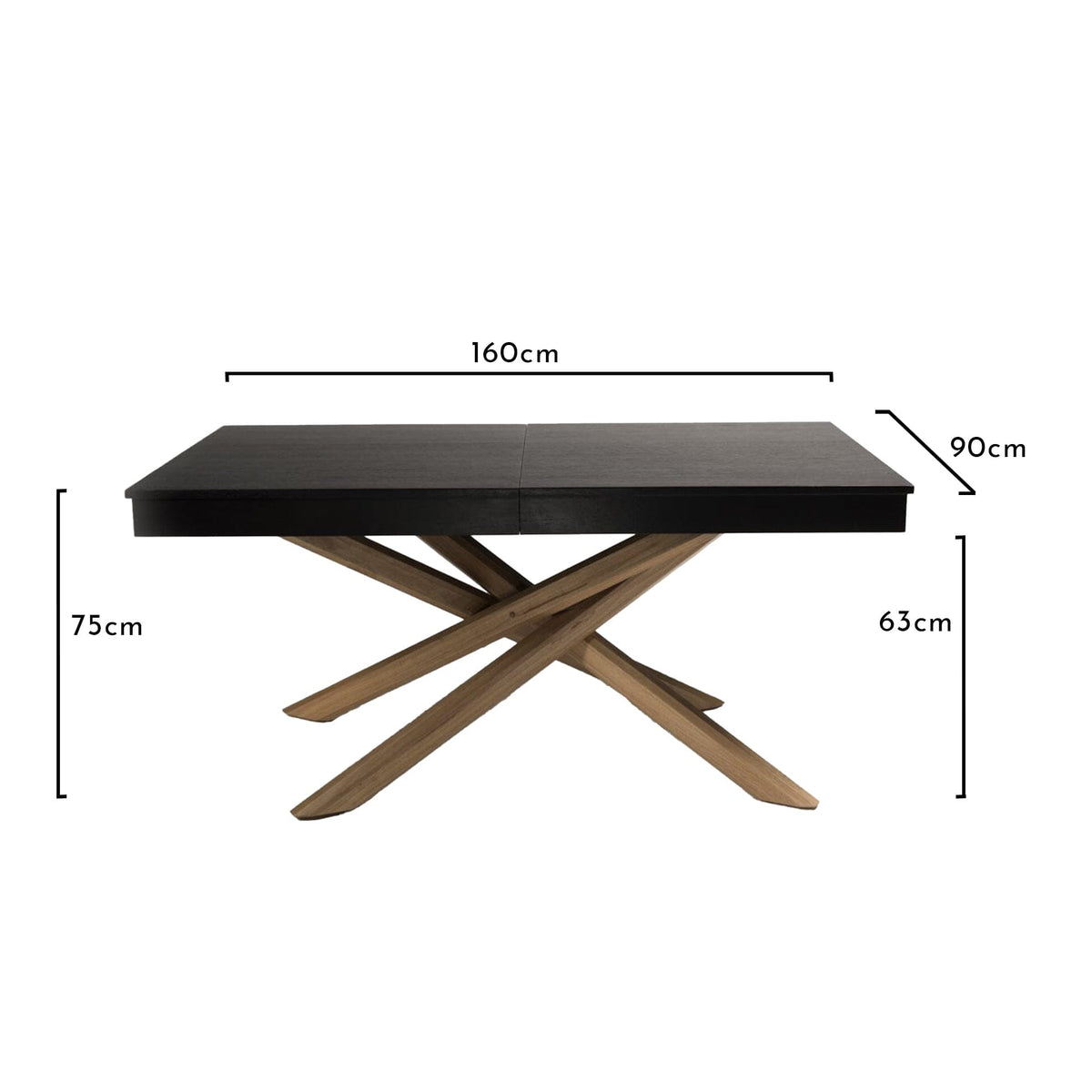 OUTLET - Amelia Black Wood Dining Table - Extendable - Whitewash Legs