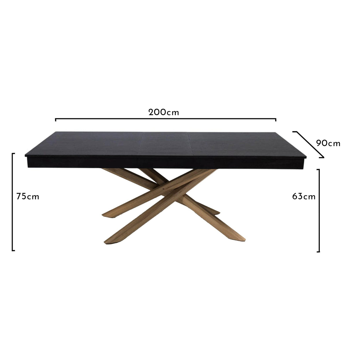 OUTLET - Amelia Black Wood Dining Table - Extendable - Whitewash Legs