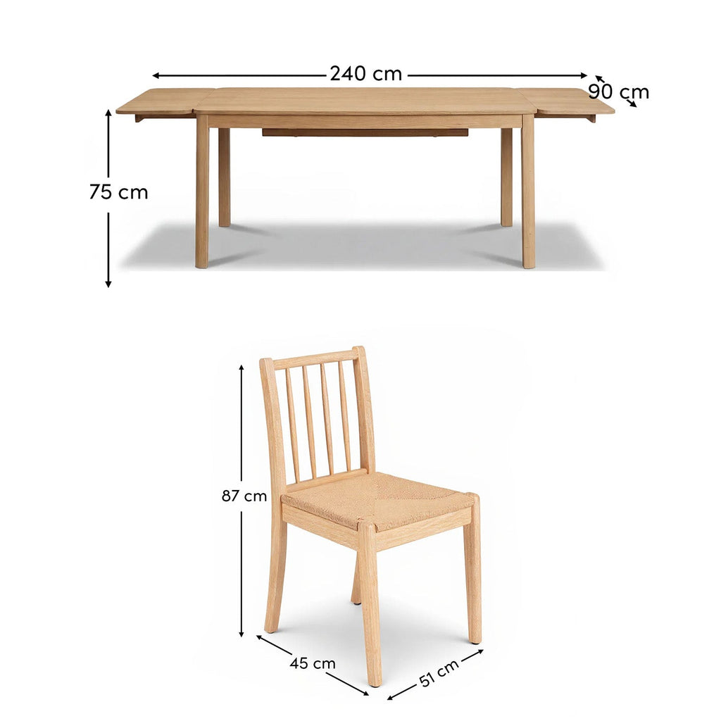 Noah 160-240cm Whitewash Oak Rectangular Extending Dining Table Set - 6 Seater - Tilly Wood Dining Chairs