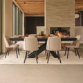 Olivia 160-240cm Black Oak Dining Table Set - 6 Seater - Freya Sand Dining Chairs - Black Oak Legs