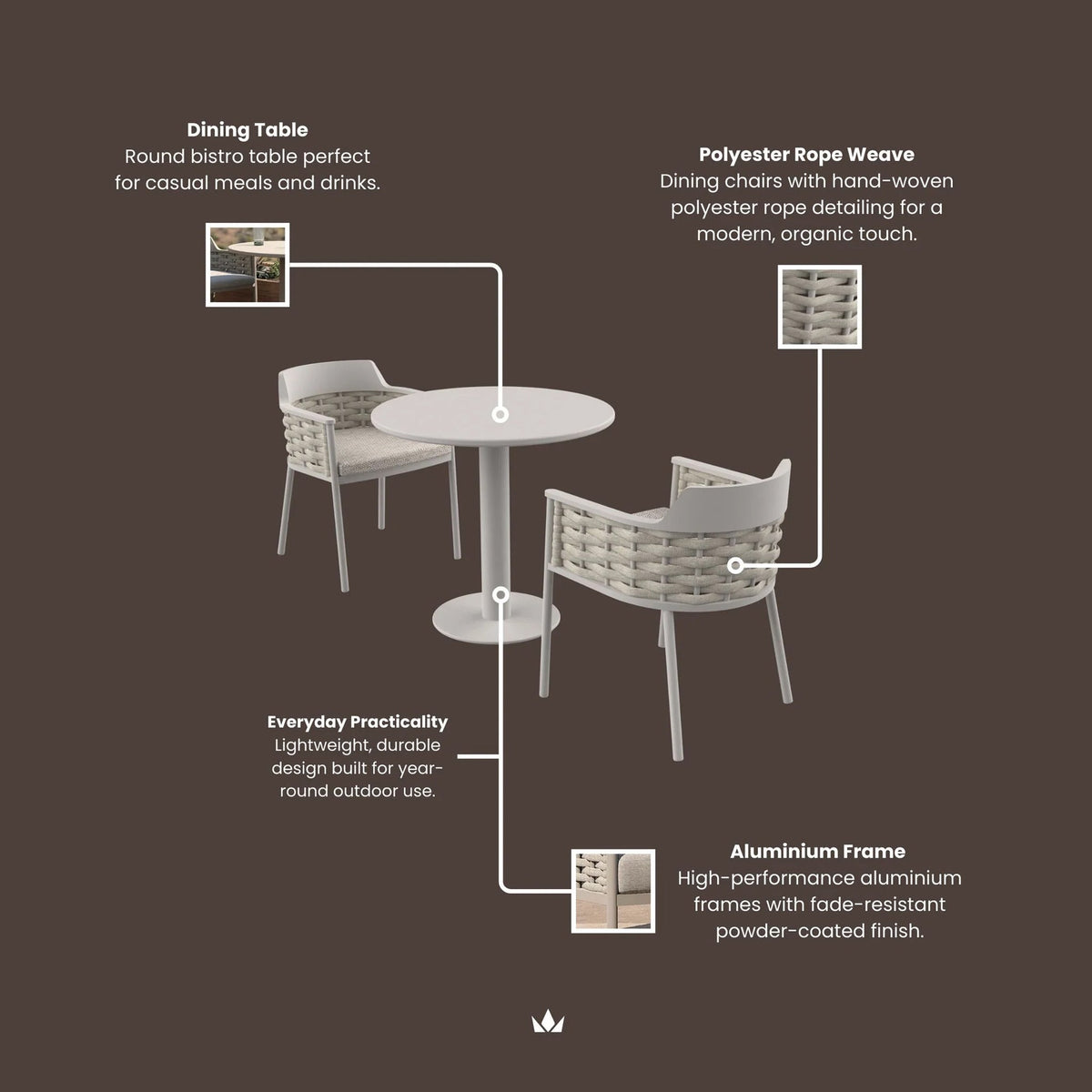 Olma 2 Seater Bistro Set