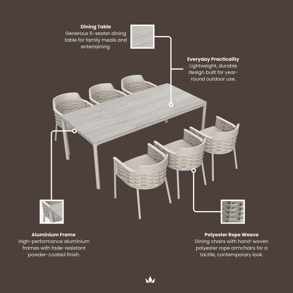 Olma 6 Seater Dining Table Set & Chairs