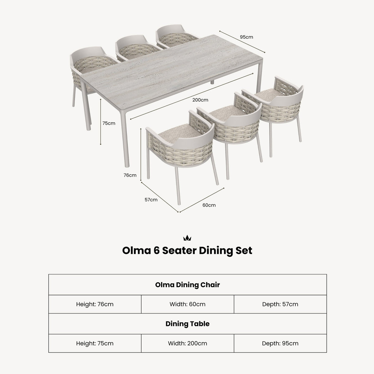 Olma 6 Seater Dining Table Set & Chairs