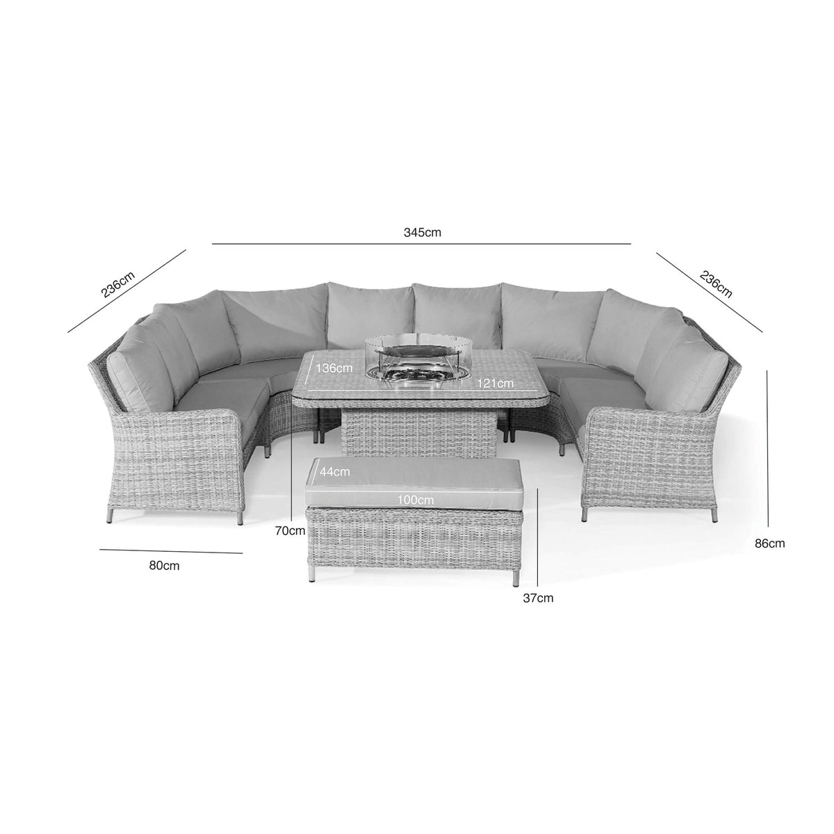Maze Oxford Royal U-Shaped Rattan Sofa Set with Fire Pit