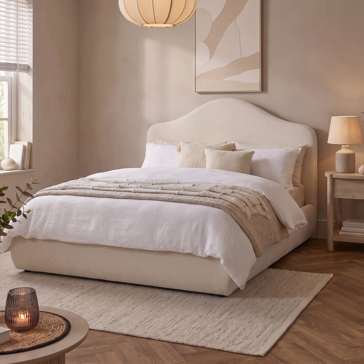 Odette King Size Ottoman Bed - Ivory