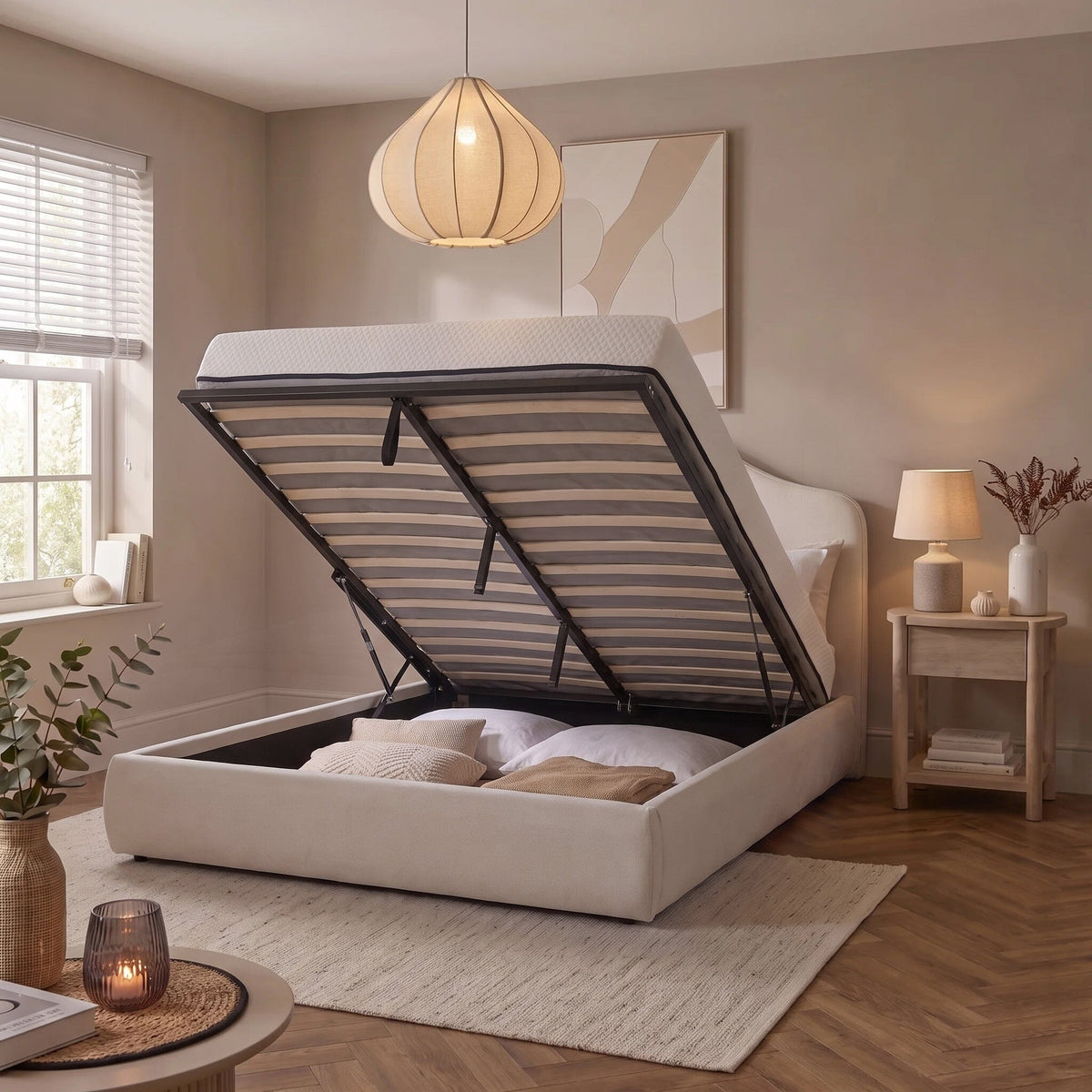 Odette King Size Ottoman Bed - Ivory