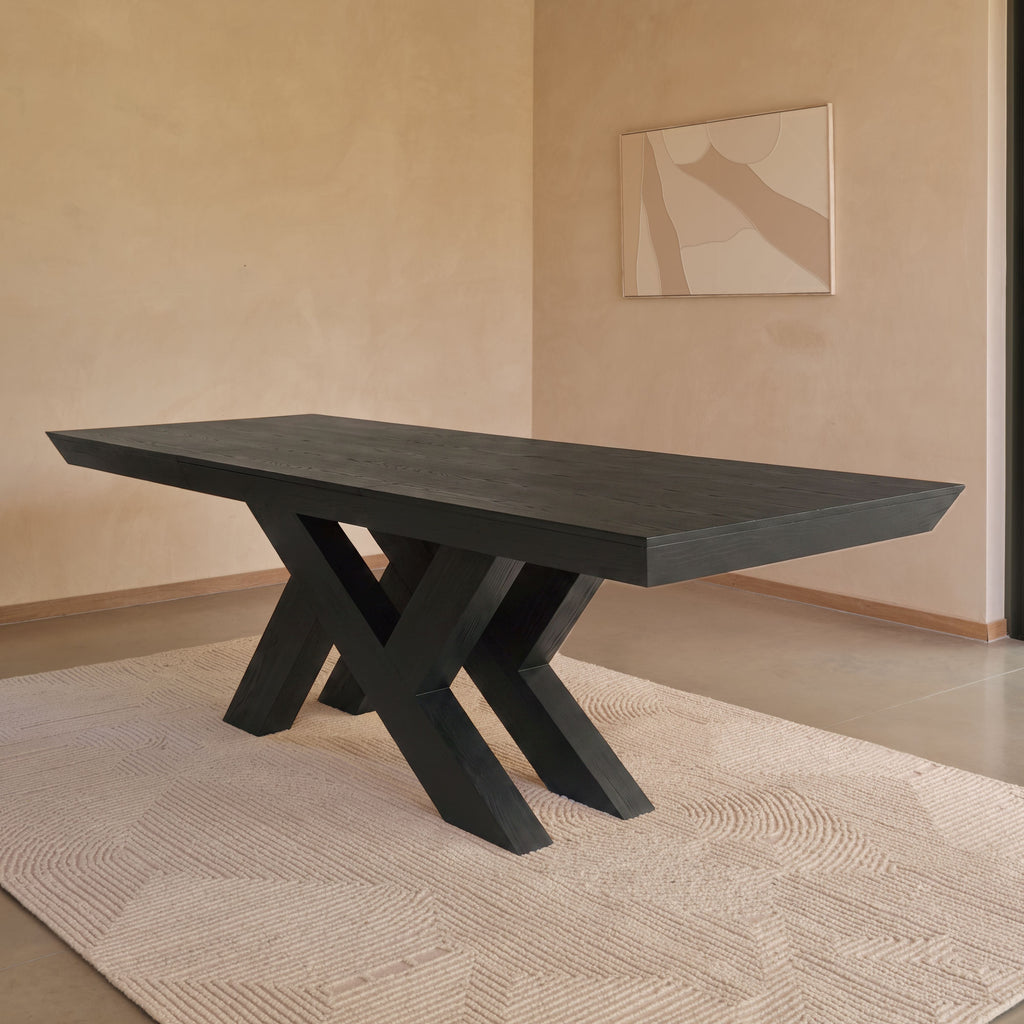 Olivia 160-240cm Black Oak Dining Table Set - 6 Seater - Freya Sand Dining Chairs - Black Oak Legs
