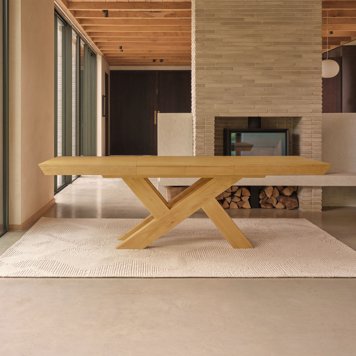 Olivia 160-240cm Pale Oak Dining Table Set - 6 Seater - Freya Sand Dining Armchairs - Pale Oak Legs