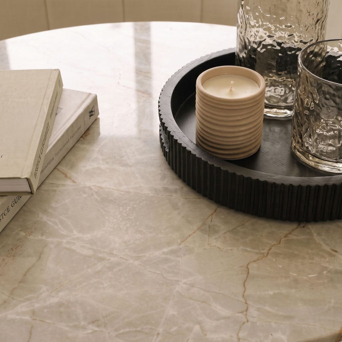 Adam 100cm Oval Almond Brown & Lady Grey Marble Coffee Table