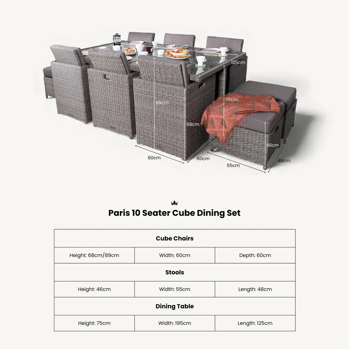 Paris 10 Seat Lux Rattan Cube Set