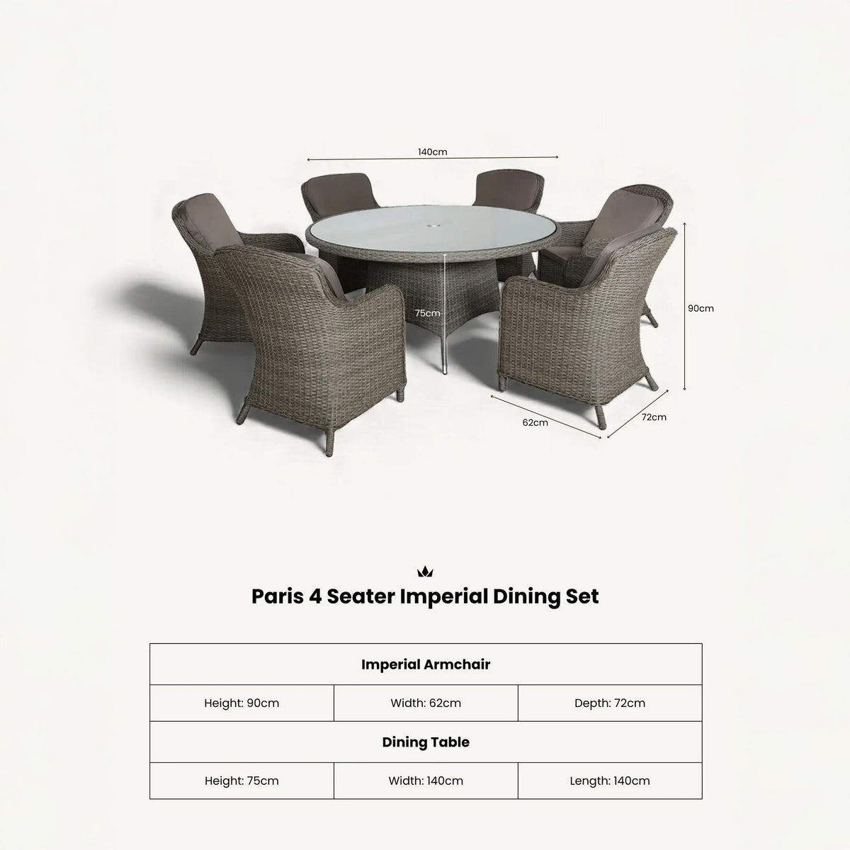 Paris 6 Seat 140cm Lux Rattan Dining Set