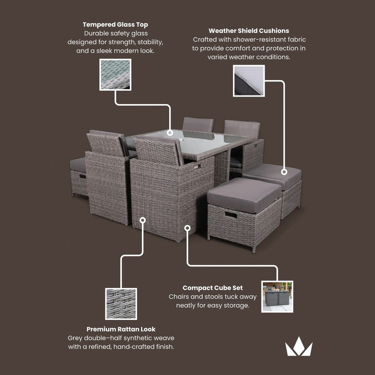 Paris 8 Seat Lux Rattan Cube Set