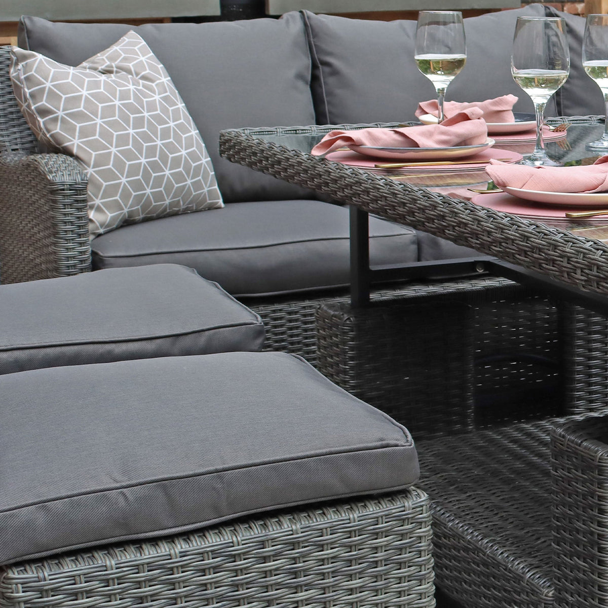Paris Rattan Lounge Dining Set with Rise and Fall Table