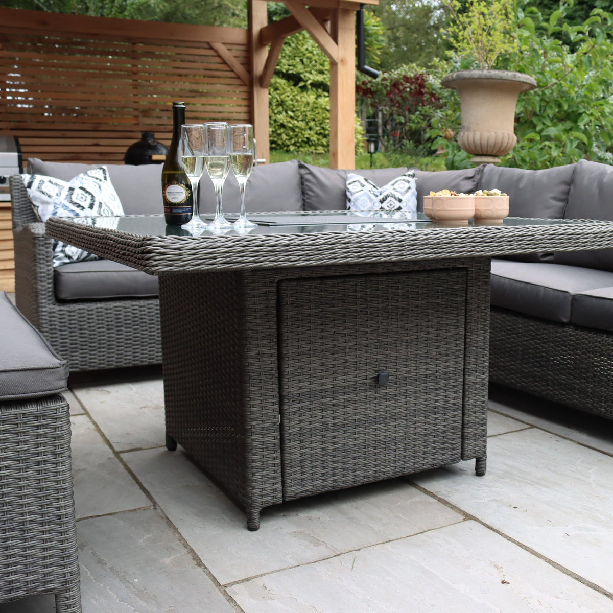 Paris 120cm Fire Pit Dine or Lounge Rattan Set with Bench