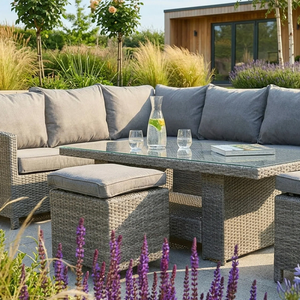 Paris Rattan Lounge Dining Set with Rise and Fall Table