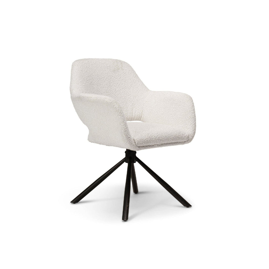 Adam 240cm Jet Black Mango Wood Oval Dining Table Set - 8 Seater - Parker Snow White Boucle Office Chairs - Black Metal Legs
