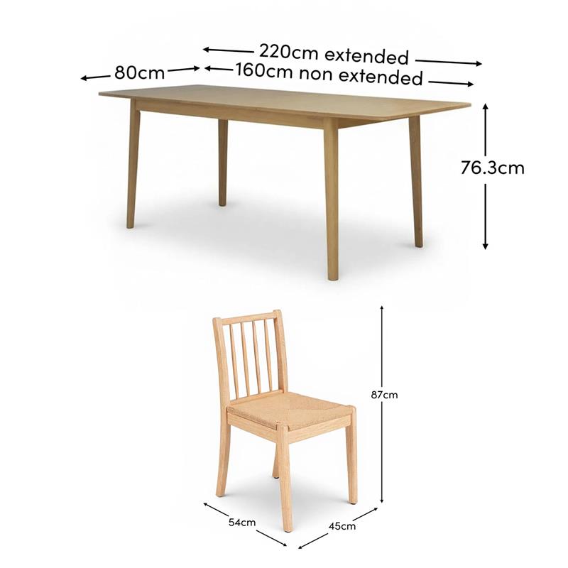 Paul 160-220cm Whitewash Oak Extending Dining Table Set - 4 Seater - Tilly Woven Dining Chairs