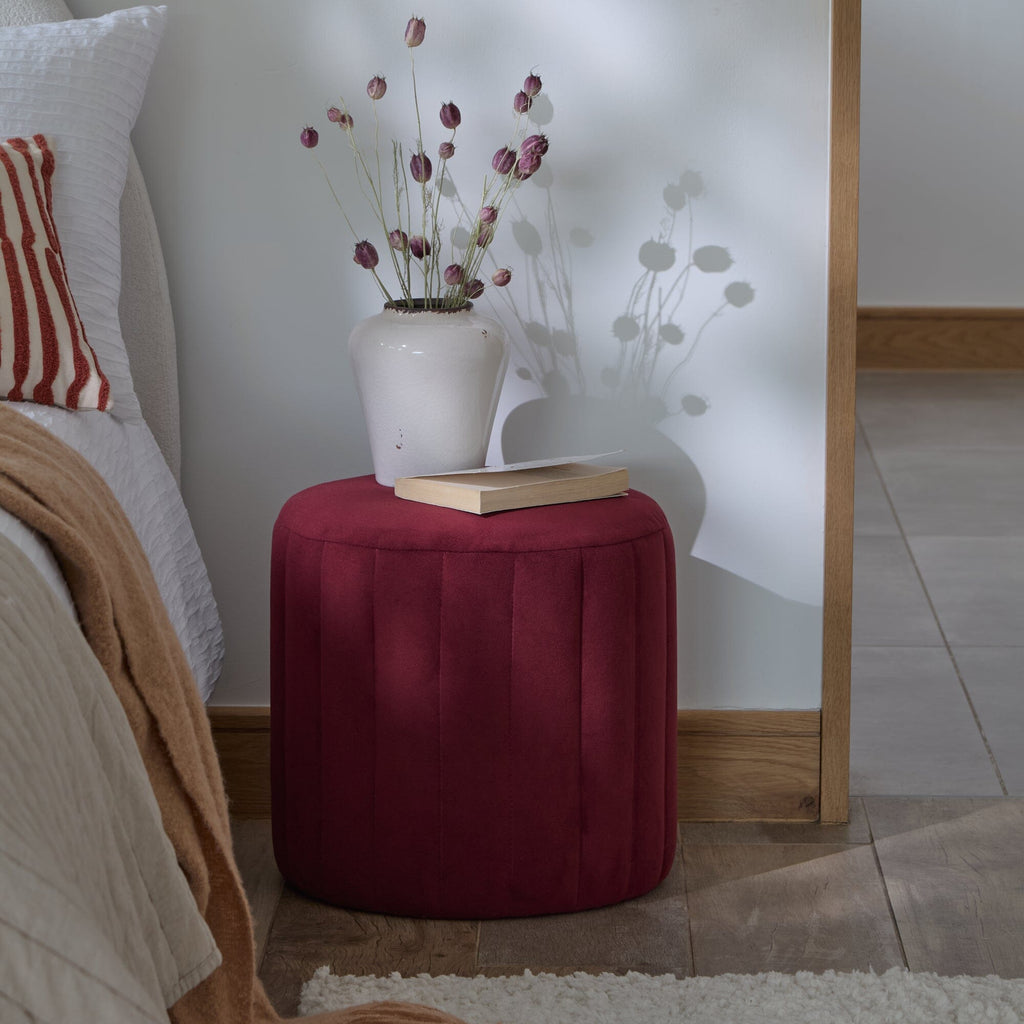Outlet - Penelope Drum Stool - Burgundy Red