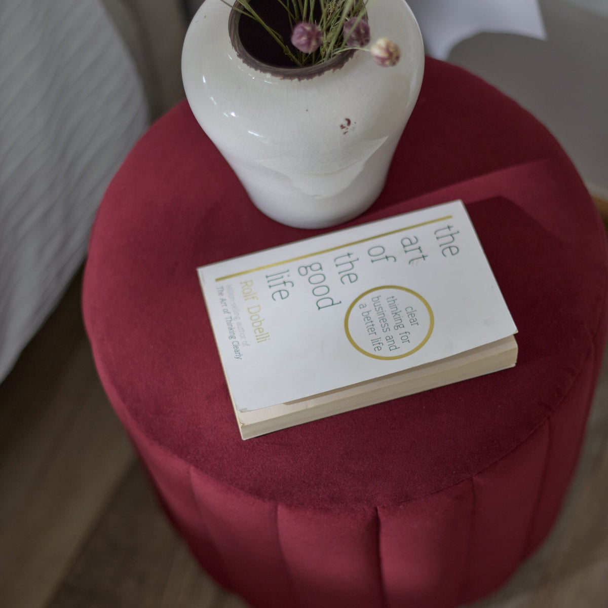 Outlet - Penelope Drum Stool - Burgundy Red