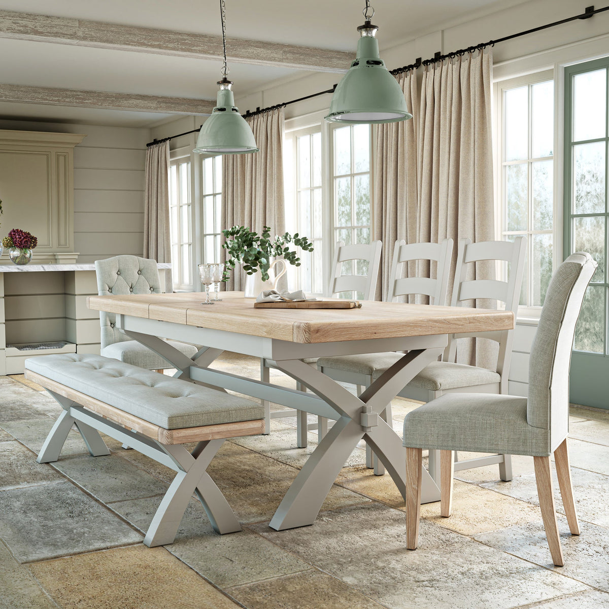 Penzance Stone Grey Cross Leg Bench