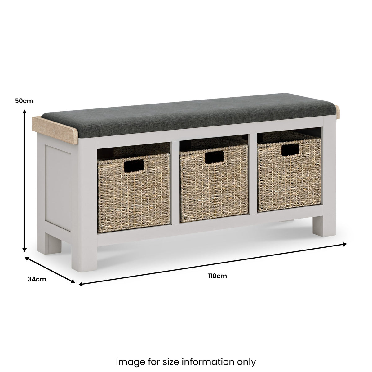 Penzance Stone Grey Storage Bench with Baskets