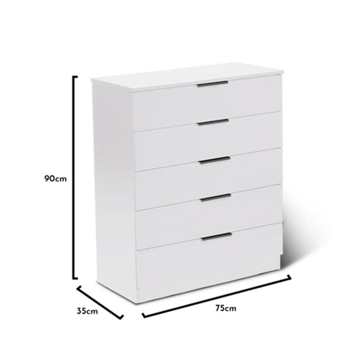 Essie Tall Chest of 5 Drawers - White