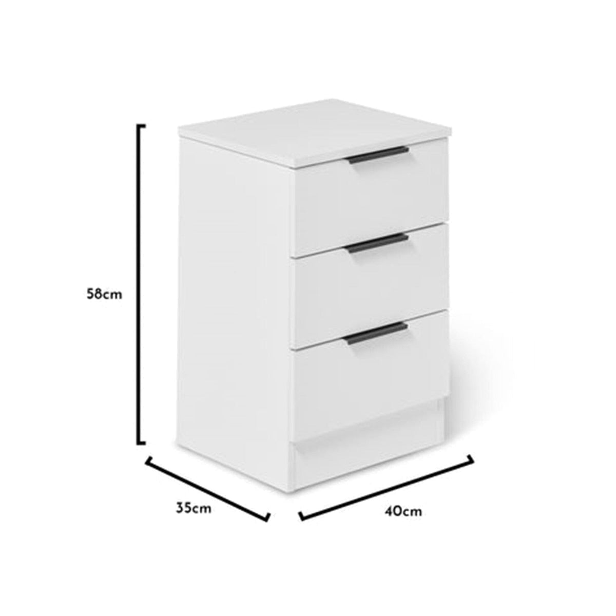 Essie 3 Drawer Bedside Table - White