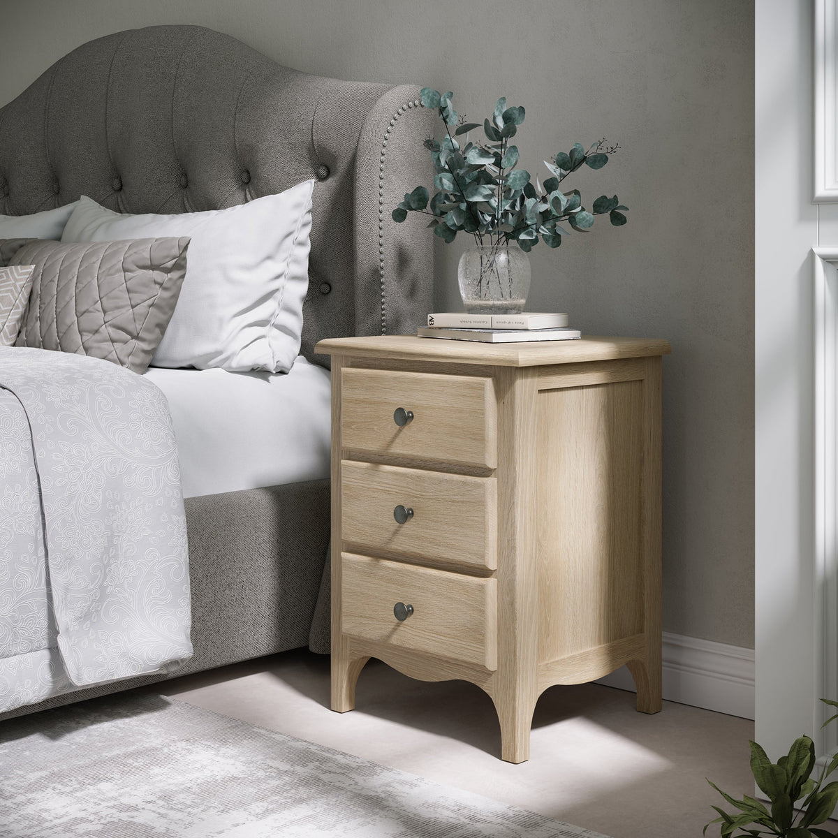 Celine Washed Oak XL 3 Drawer Bedside Table