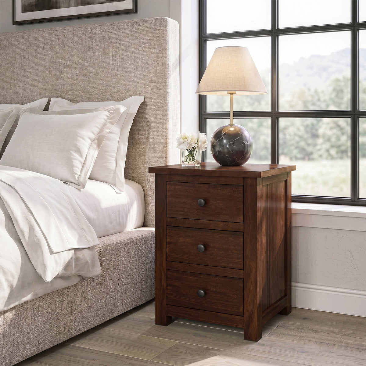 Duchy Acacia XL 3 Drawer Bedside Table