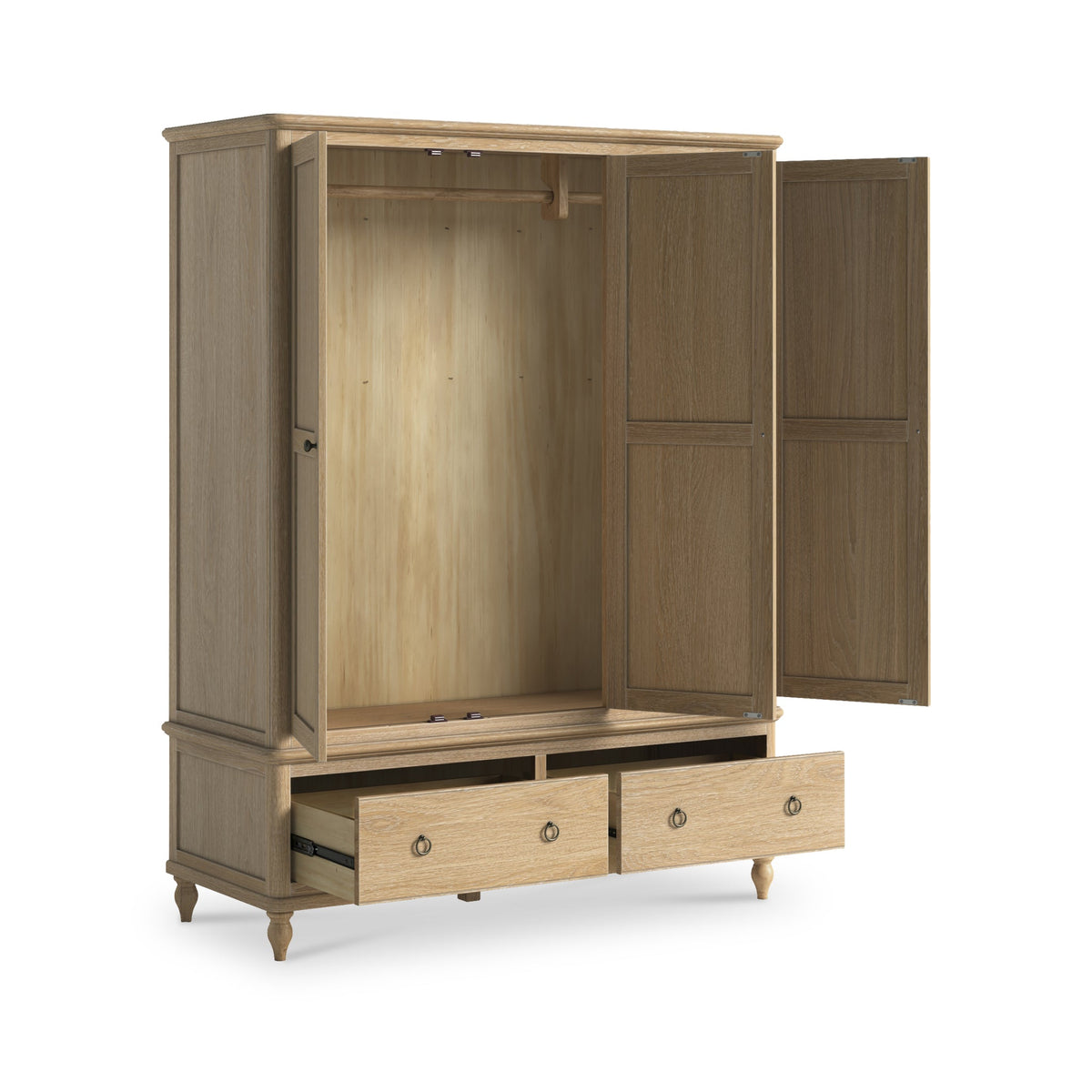 Rutland Oak Triple Wardrobe With 2 Drawers
