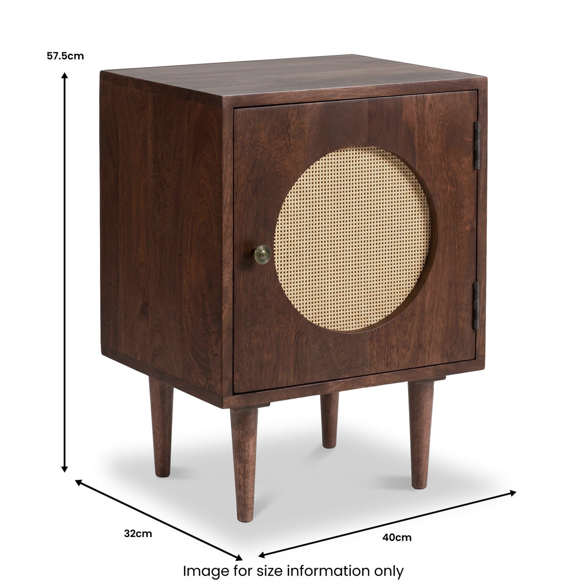 Elsie Dark Stain Mango Bedside Table with Cane Door