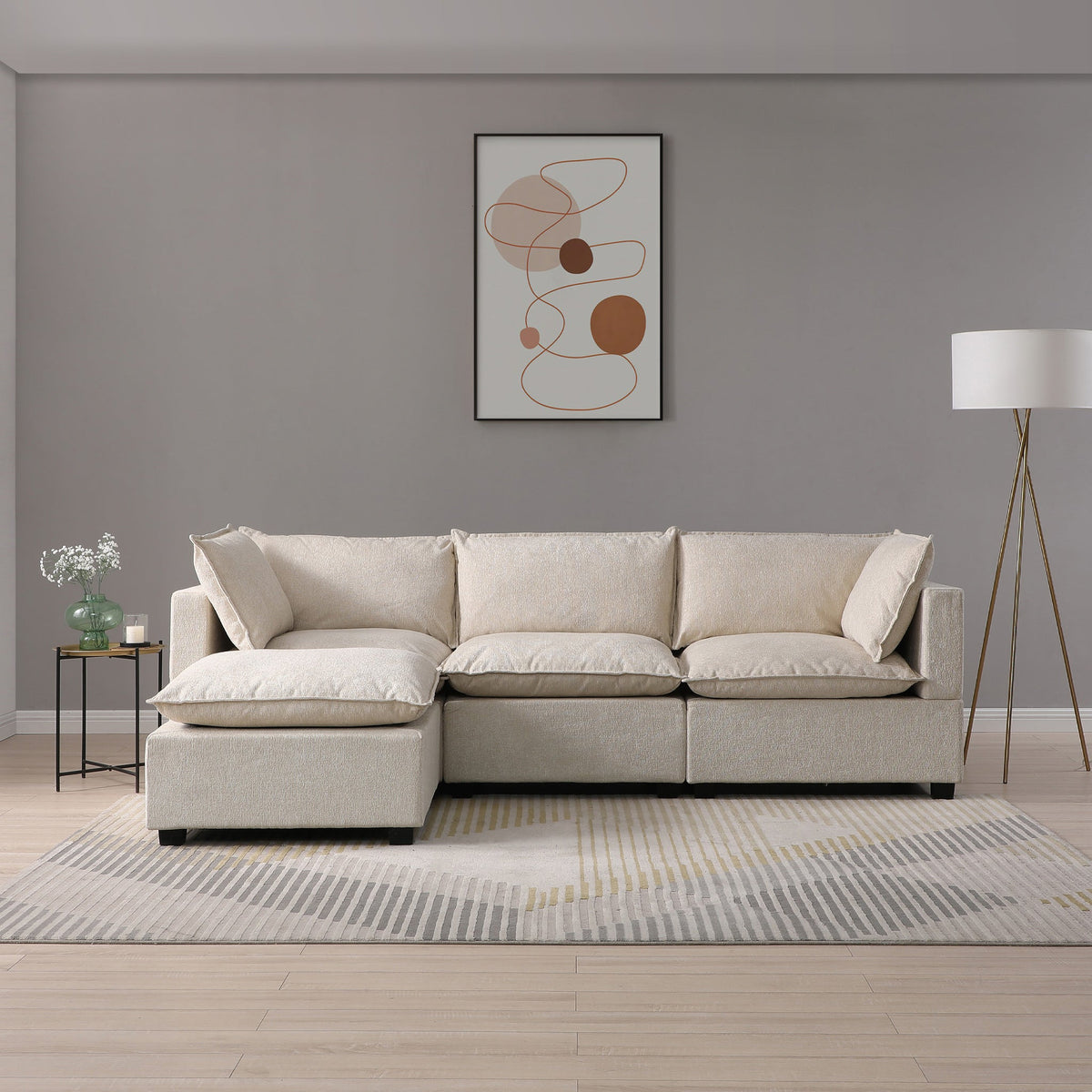 Hampton 3 Seater Boucle Chaise Sofa