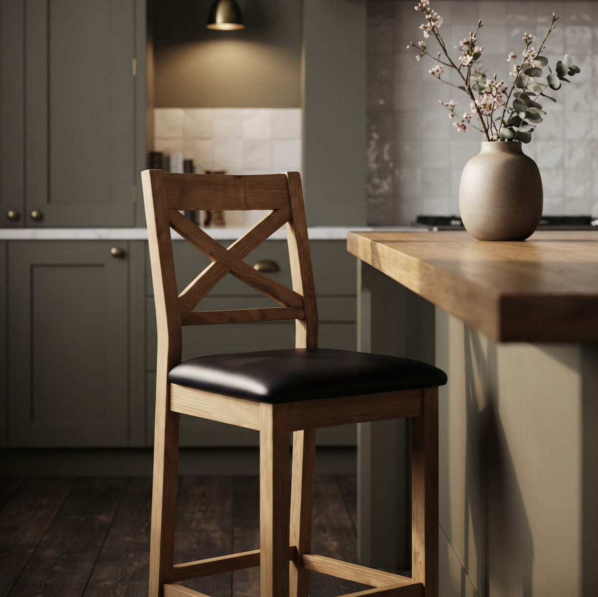 Zelah Oak Cross Back Bar Stool