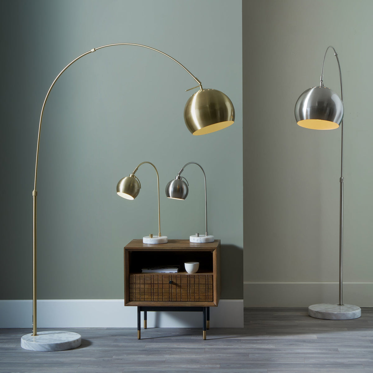 Feliciani Brushed Brass Metal and White Marble Floor Lamp