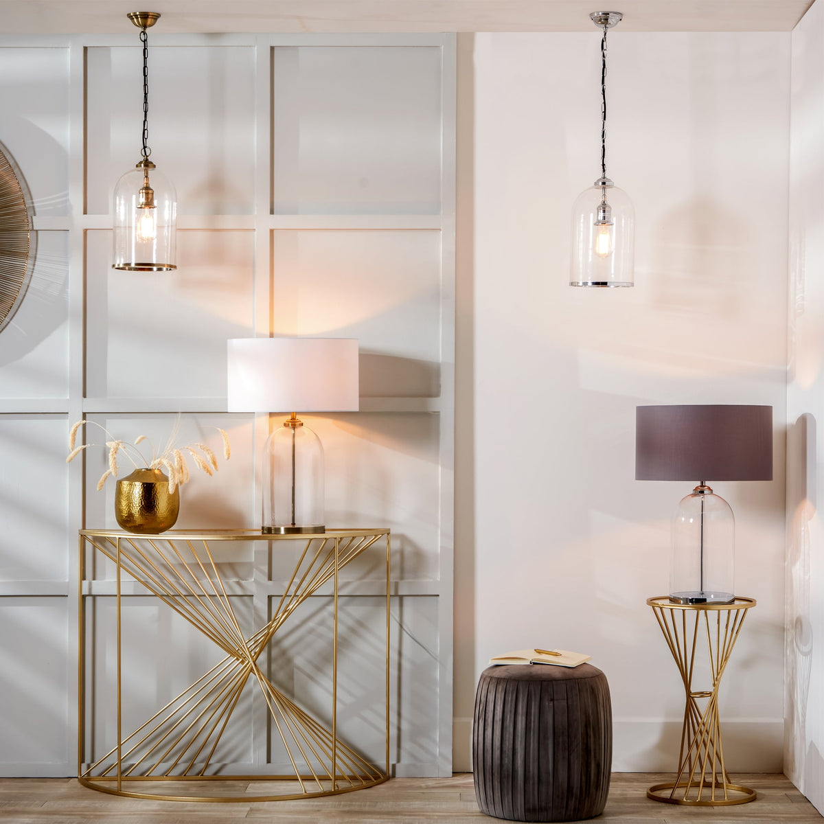 Cloche Clear Glass and Silver Table Lamp