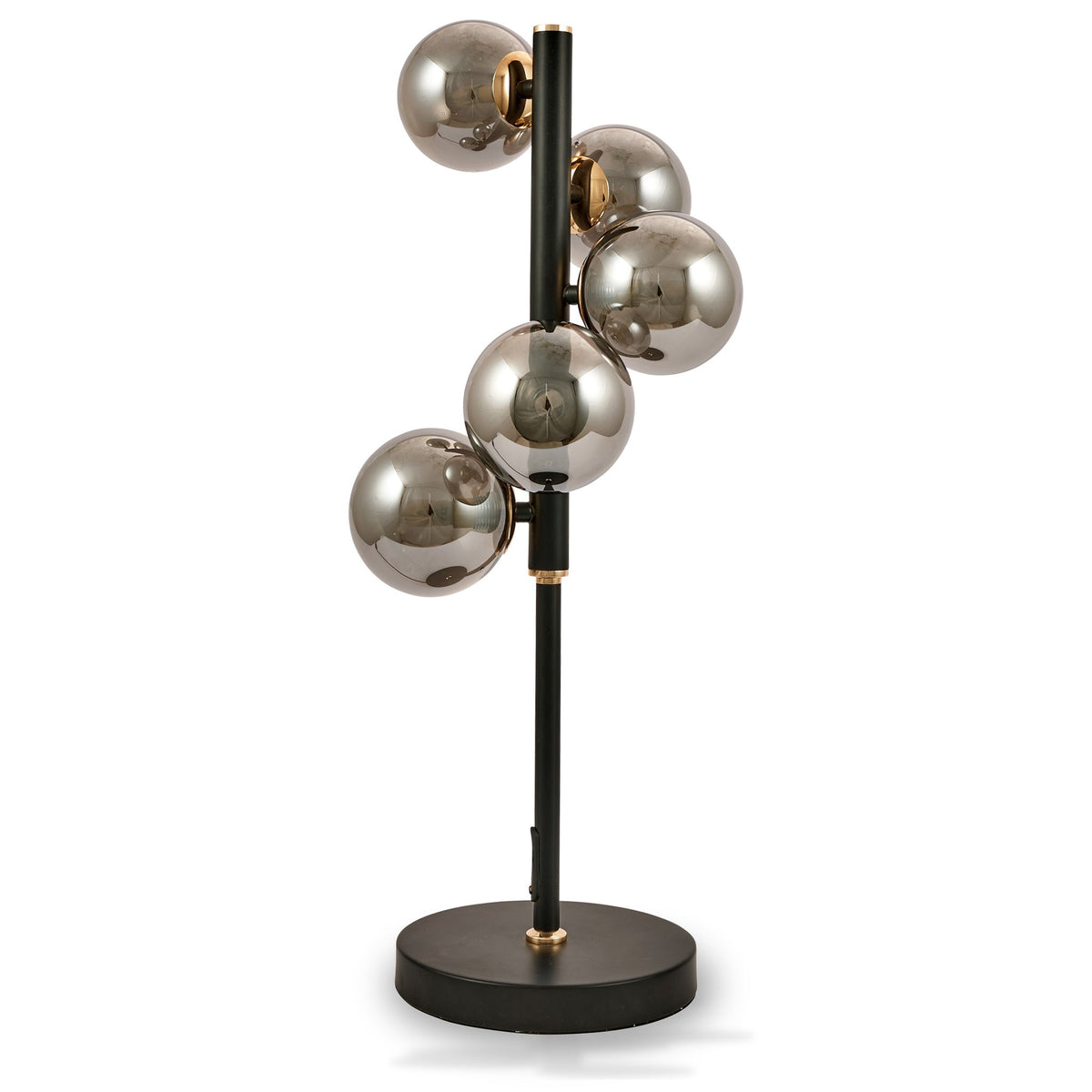 Blair Smoked Glass Ball and Black Metal Table Lamp