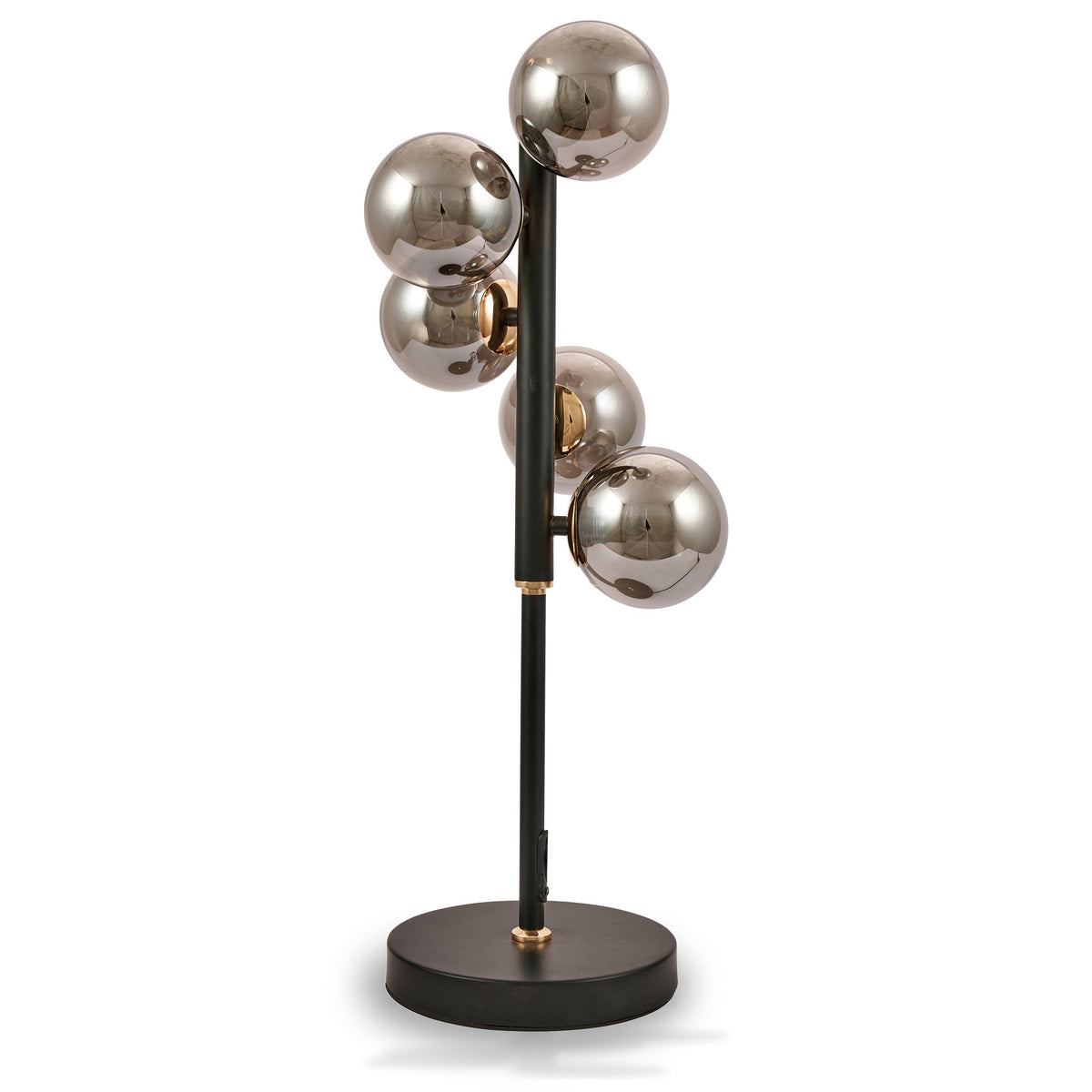 Blair Smoked Glass Ball and Black Metal Table Lamp
