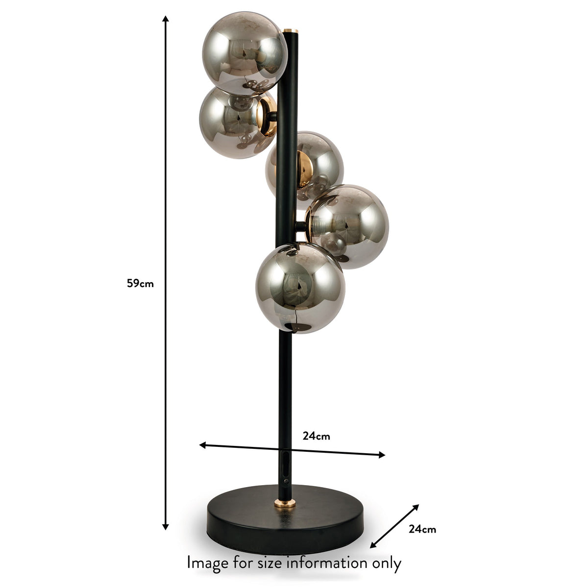 Blair Smoked Glass Ball and Black Metal Table Lamp