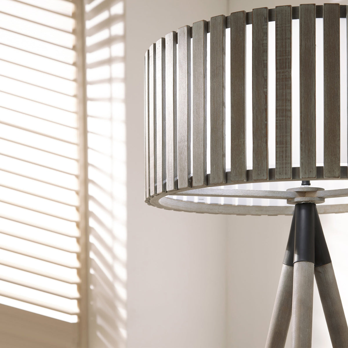 Rabanne Antique Wood Slat Tripod Floor Lamp