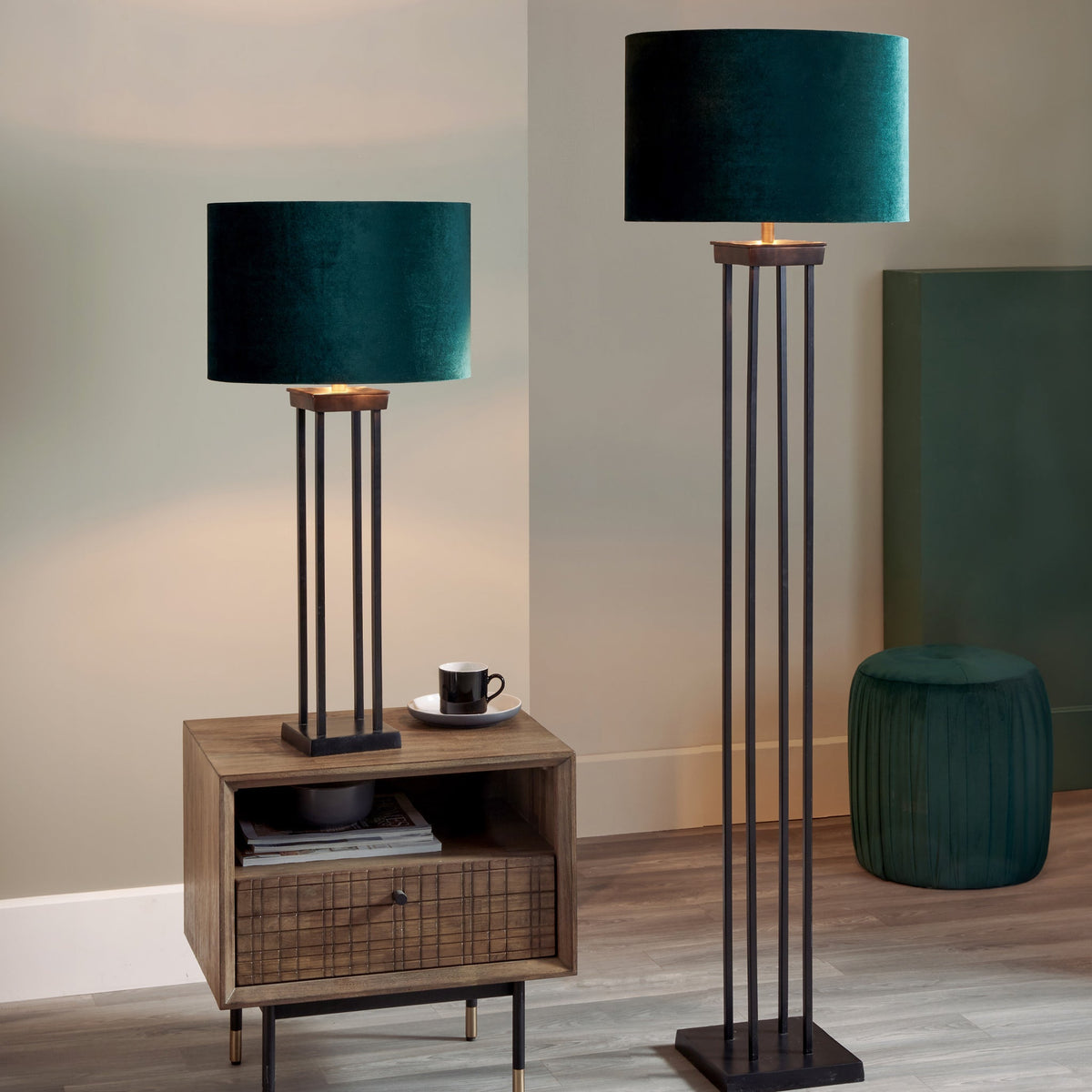 Langston Matt Black Metal Four Post Floor Lamp